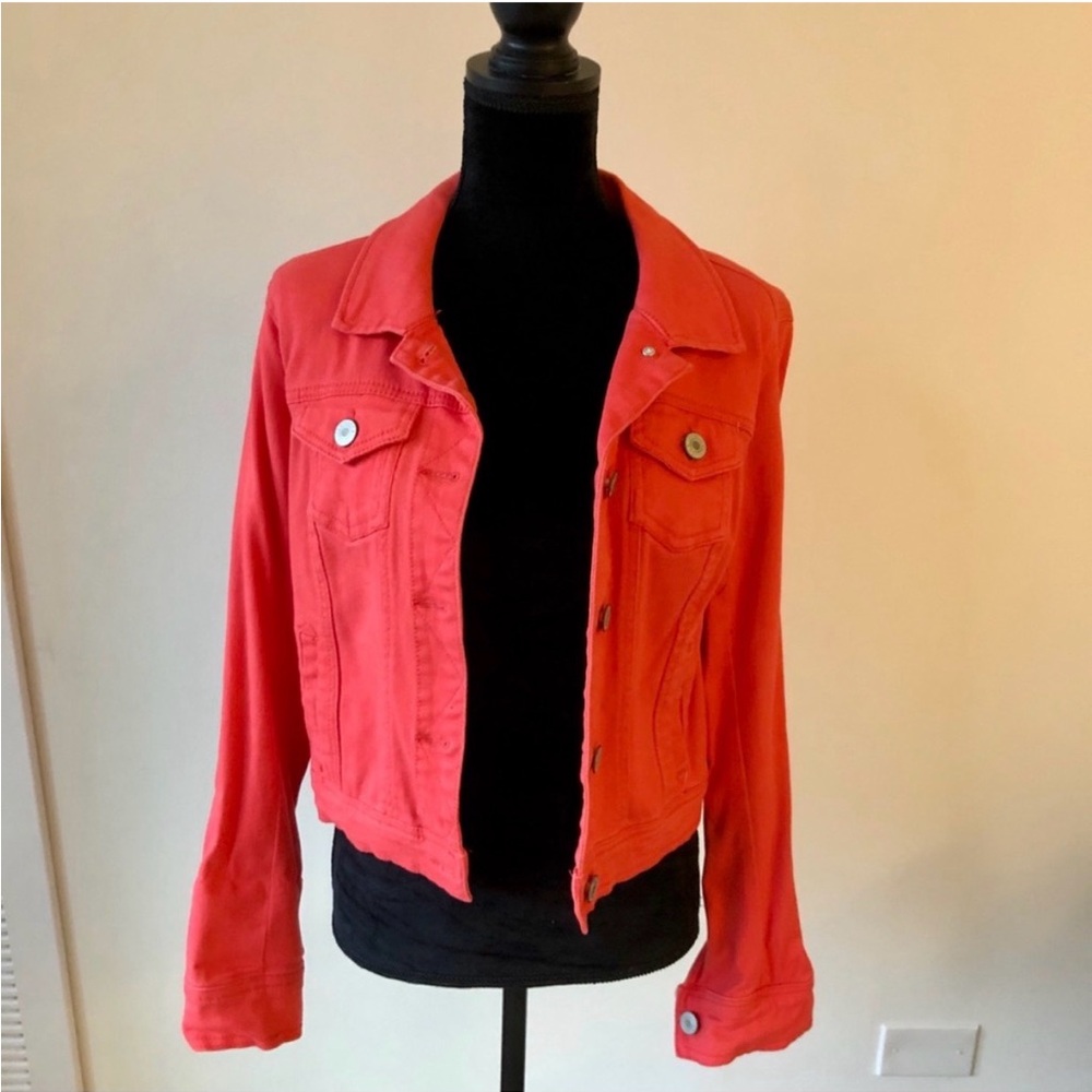 Bright Coral Denim Jacket Size Medium